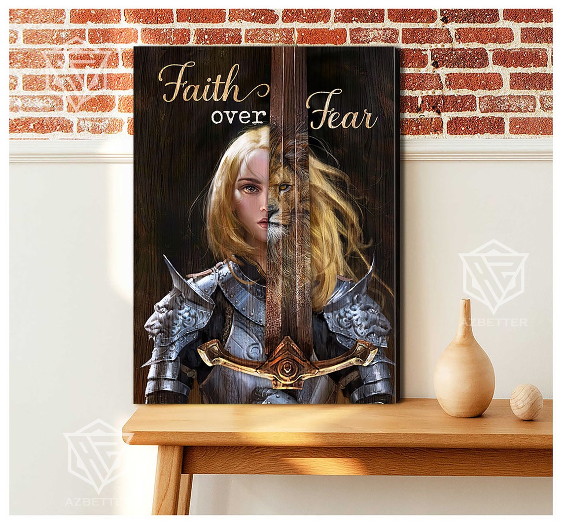 Faith Over Fear Prints Daughter Of The King Child Of God Lion Painting God Wall Art Gift For Christian Female Warrior Of God - Image 4