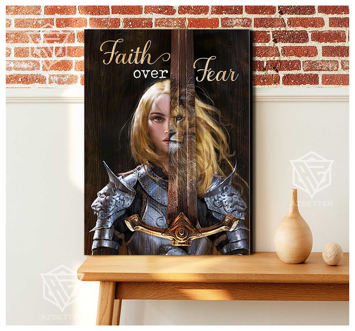 Faith Over Fear Woman Warrior With Lion Sword Christian Faith Poster - Image 4