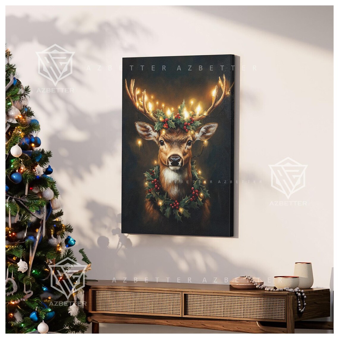 Christmas Deer Art Print, Rustic Holiday Reindeer - Image 3