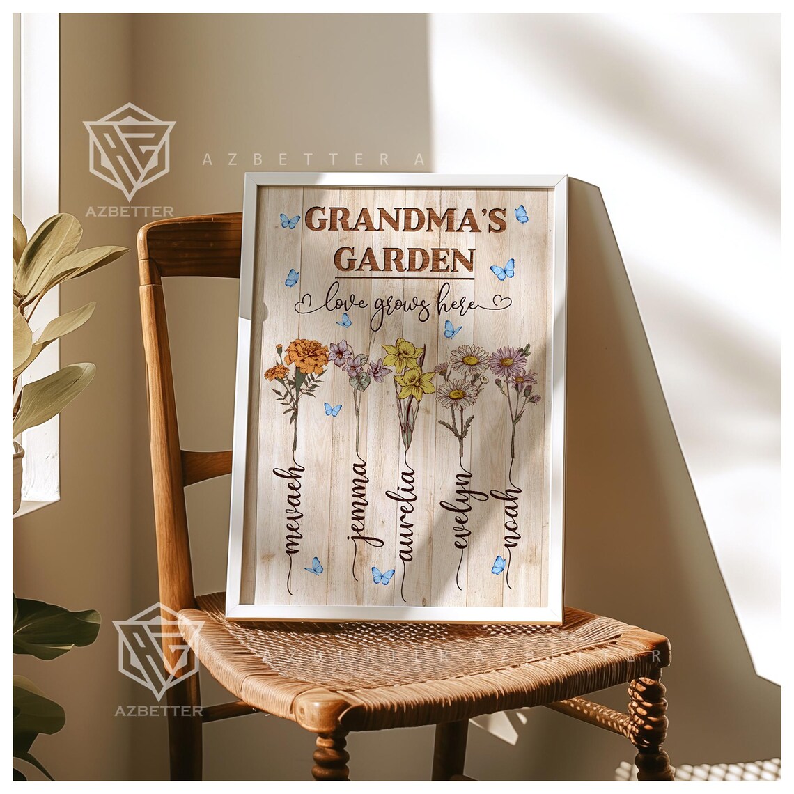 Grandma's Garden Love Grows Here Birth Month Flower Name Wall Poster - Image 3
