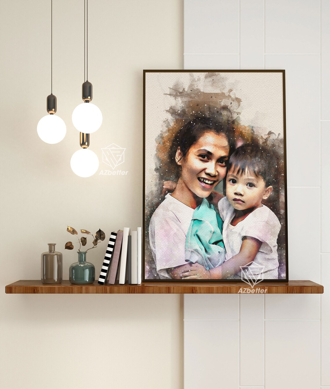 Mother And Child Watercolor Custom Photo Portrait Art Poster - Image 5