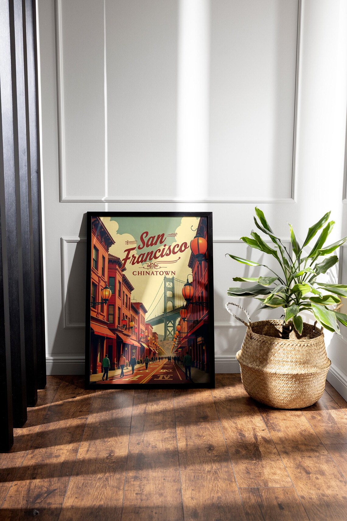 San Francisco Chinatown Street Lanterns Bridge Retro Travel Poster