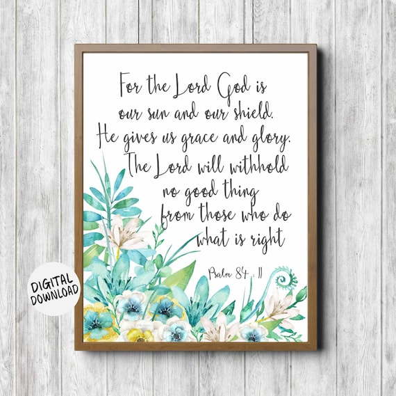 Psalm 84:11 Sun And Shield Floral Christian Gift Wall Decor Poster