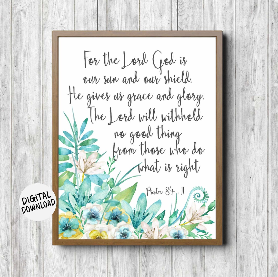 Psalm 84:11 Sun And Shield Floral Christian Gift Wall Decor Poster
