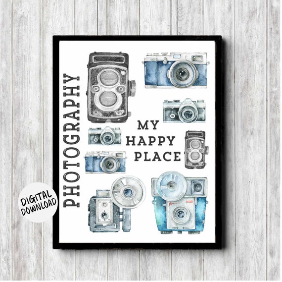 Camera Wall Art Photographer Gift My Happy Place Photography Wall Decor Quote Poster 16 X 20 11 X 14 8 X 10 5 X 7