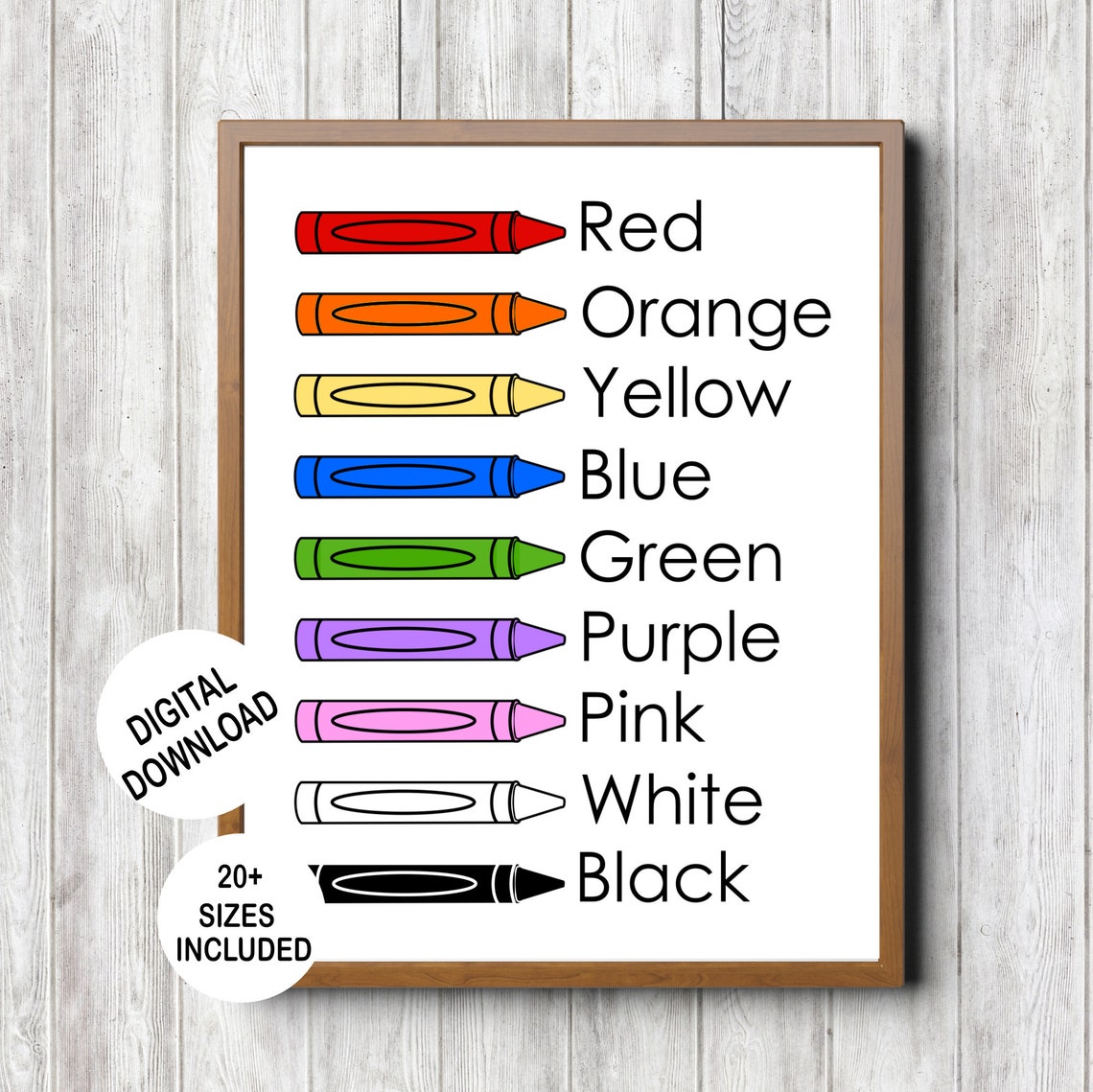 Educational Color Chart Poster with Crayons for Kids Classroom