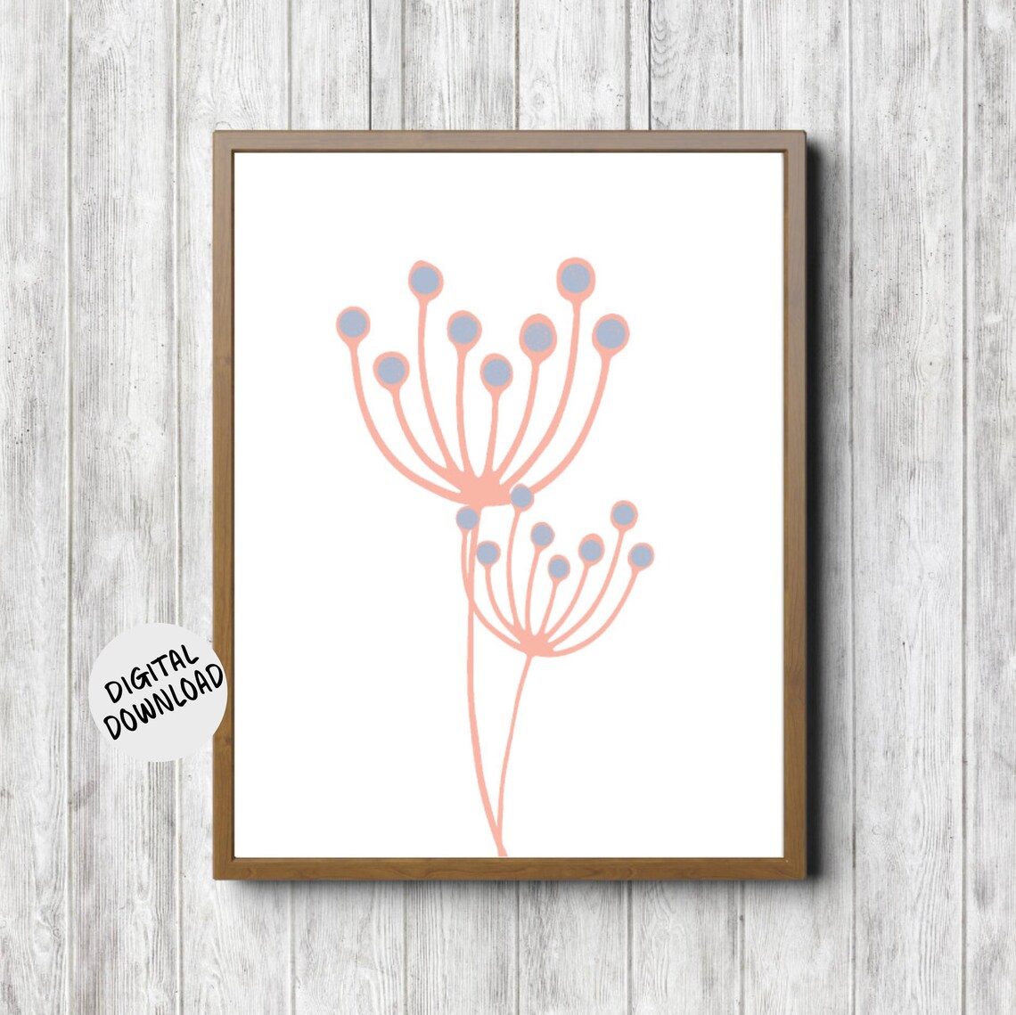 Minimalist Peach Wildflower Line Art Girls Room Nursery Poster