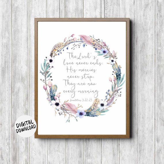 Lamentations 3 22 His Mercies Are New Watercolor Wreath Poster