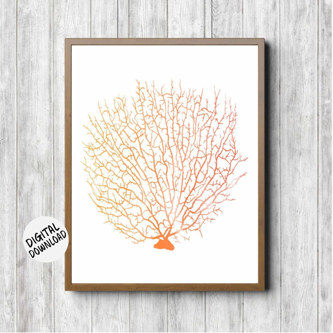 Orange Watercolor Fan Coral Branch Coastal Nautical Decor Poster