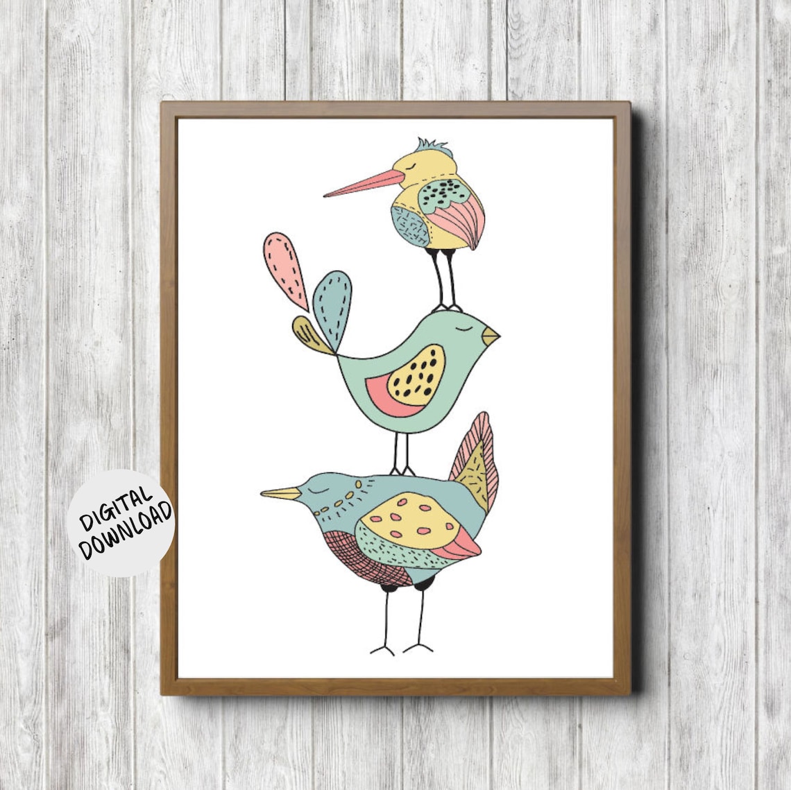 Quirky Bird Nursery Wall Art, Three Little Birds