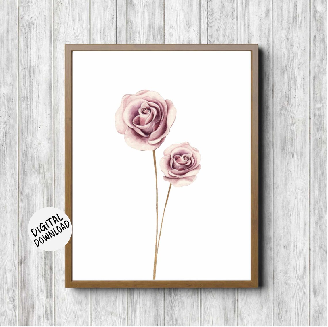 Mauve Watercolor Roses Pair Botanical Girls Room Decor Art Print