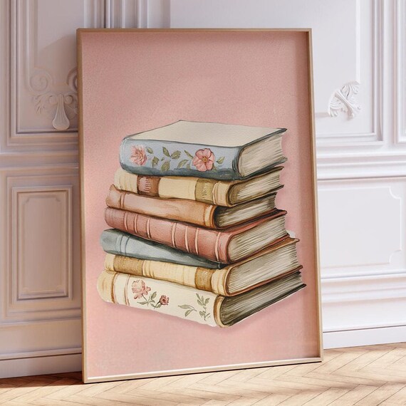 Watercolor Stack Of Vintage Books On Blush Pink Background Poster