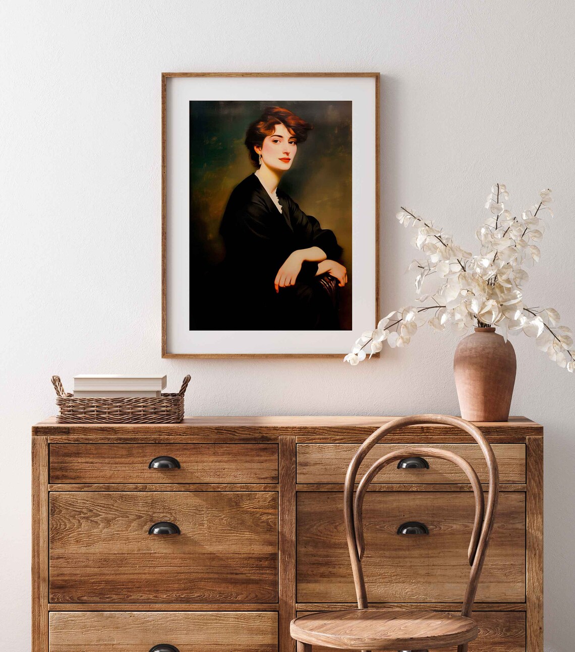 Elegant Red Haired Woman in Black Dress Vintage Oil Portrait Poster - Image 4
