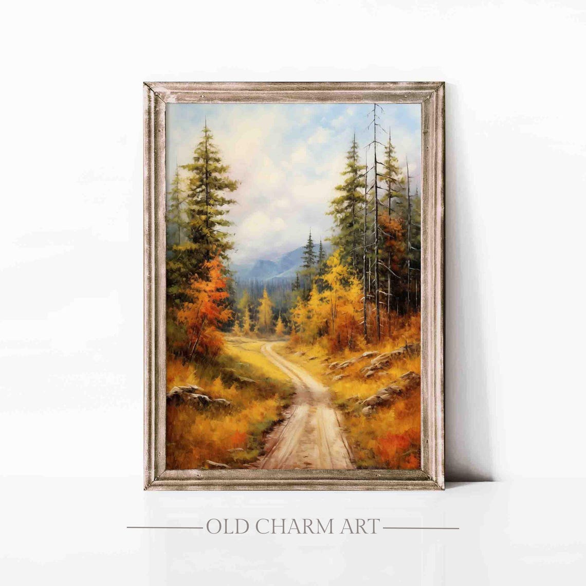 Autumn Mountain Road Through Pines and Golden Trees Scenic Poster