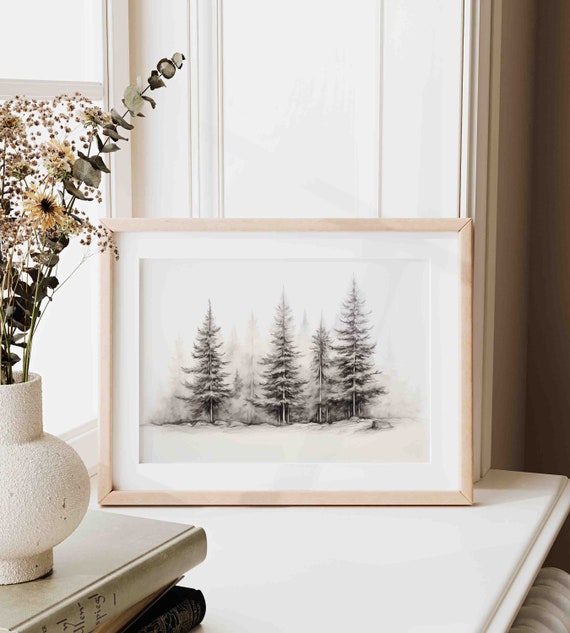 Neutral Tree Sketch Vintage Pine Tree Drawing Wall Art Country Art Print Farmhouse Decor Poster Sk4