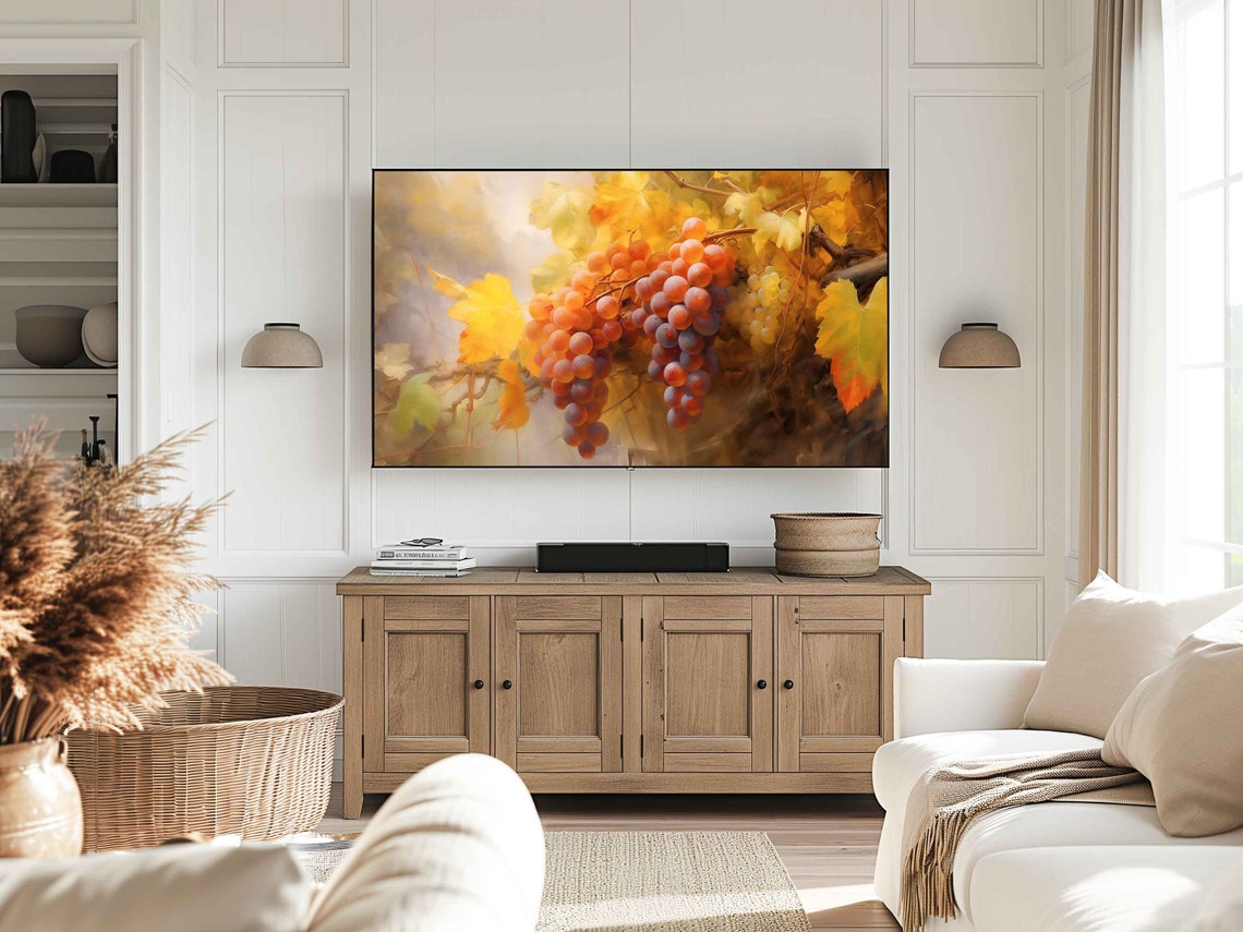 Sunlit Glowing Vineyard Grape Clusters in Golden Autumn Light Wall Art