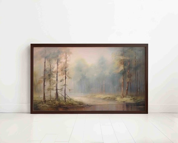 Forest Landscape Frame Tv Art Rustic Vintage Art Moody Scenery Painting Farmhouse Art For Tv Cottagecore Decor Tvf22