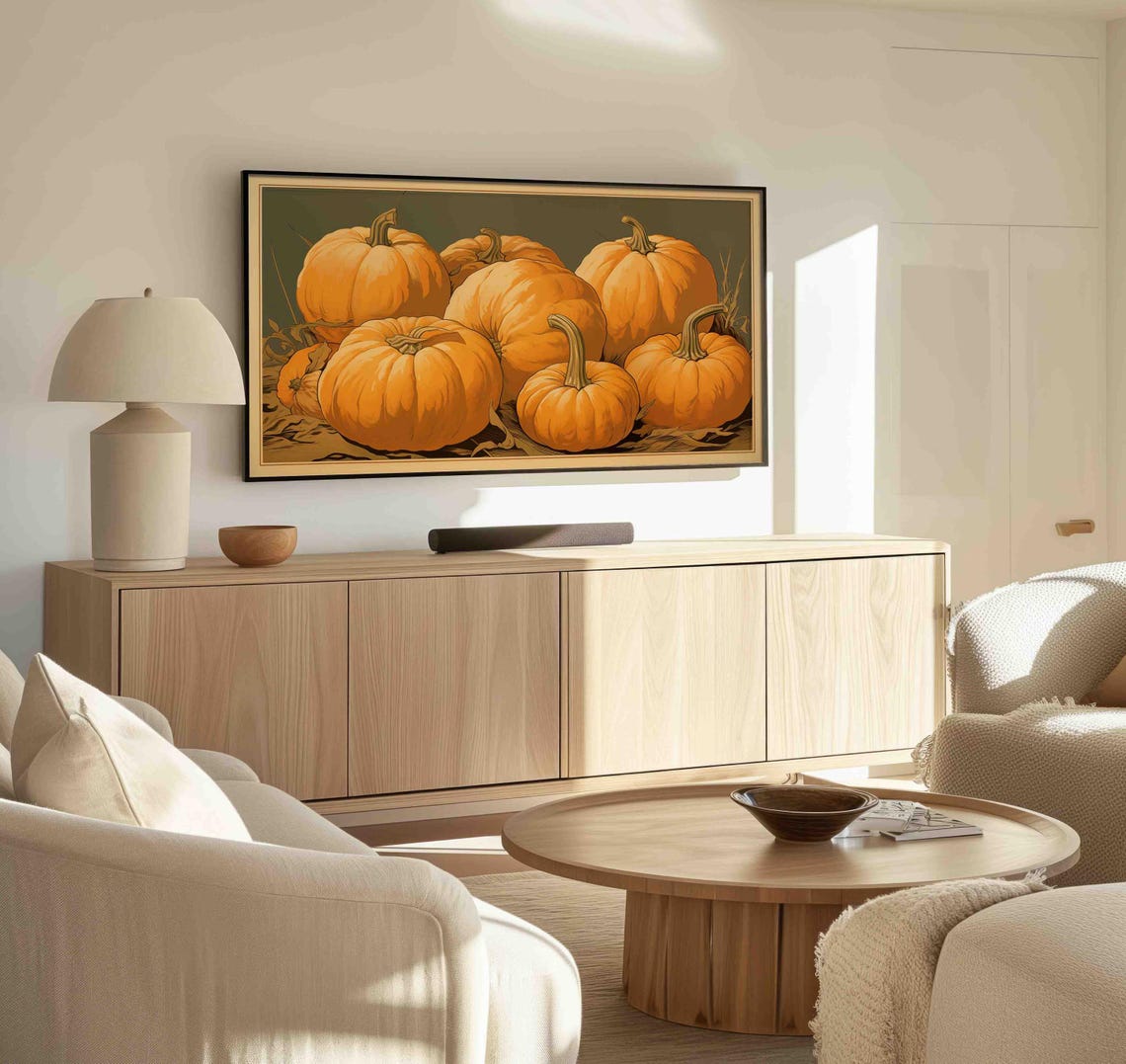 Bright Orange Pumpkin Patch Still Life In Vintage Style Poster - Image 3