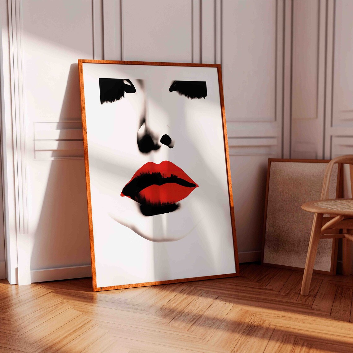 Woman Face With Bold Red Lips Black White Pop Fashion Portrait Art Poster - Image 3