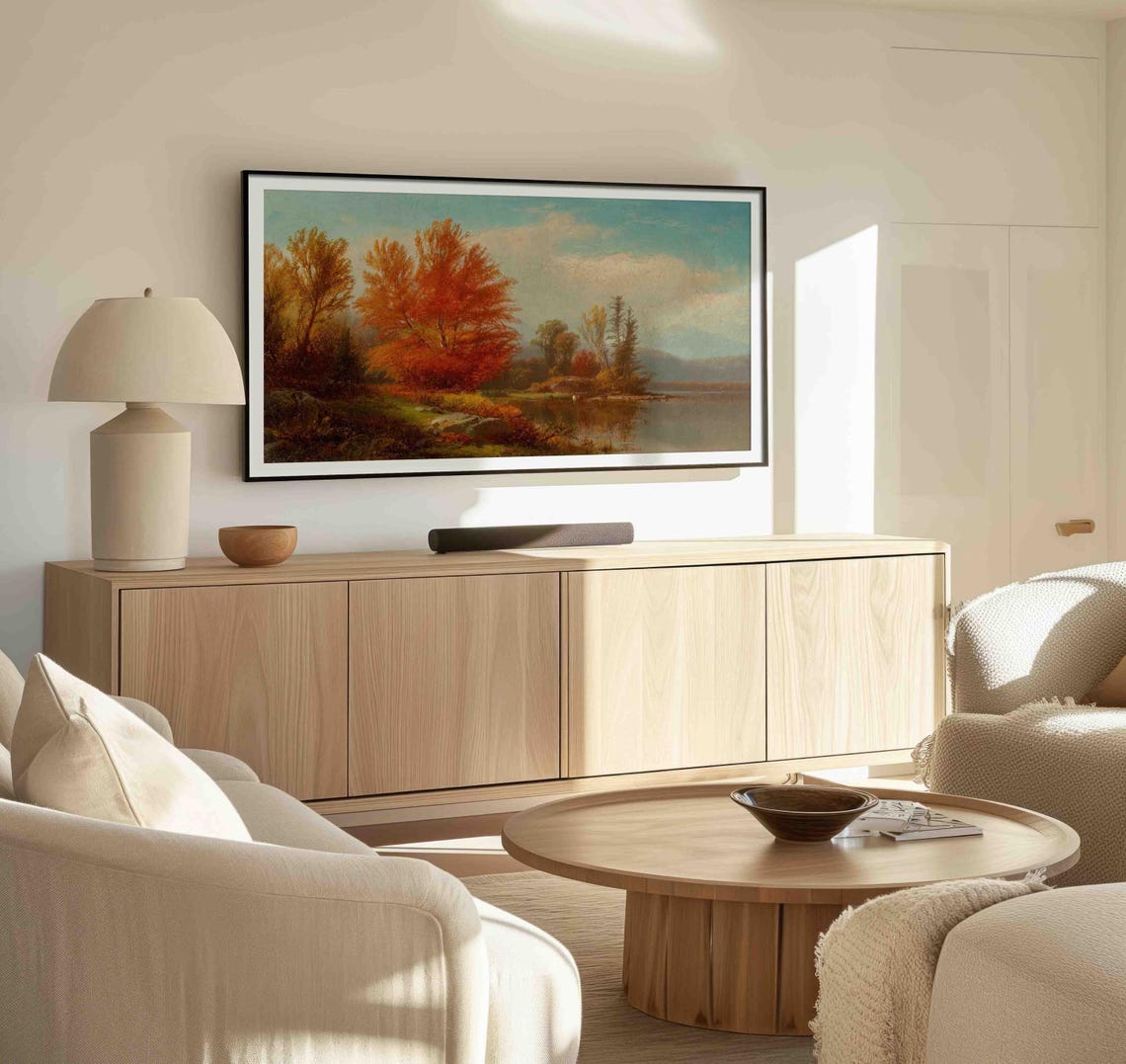 Autumn Lake Fall Foliage Vintage Landscape Frame TV Art Poster - Image 2