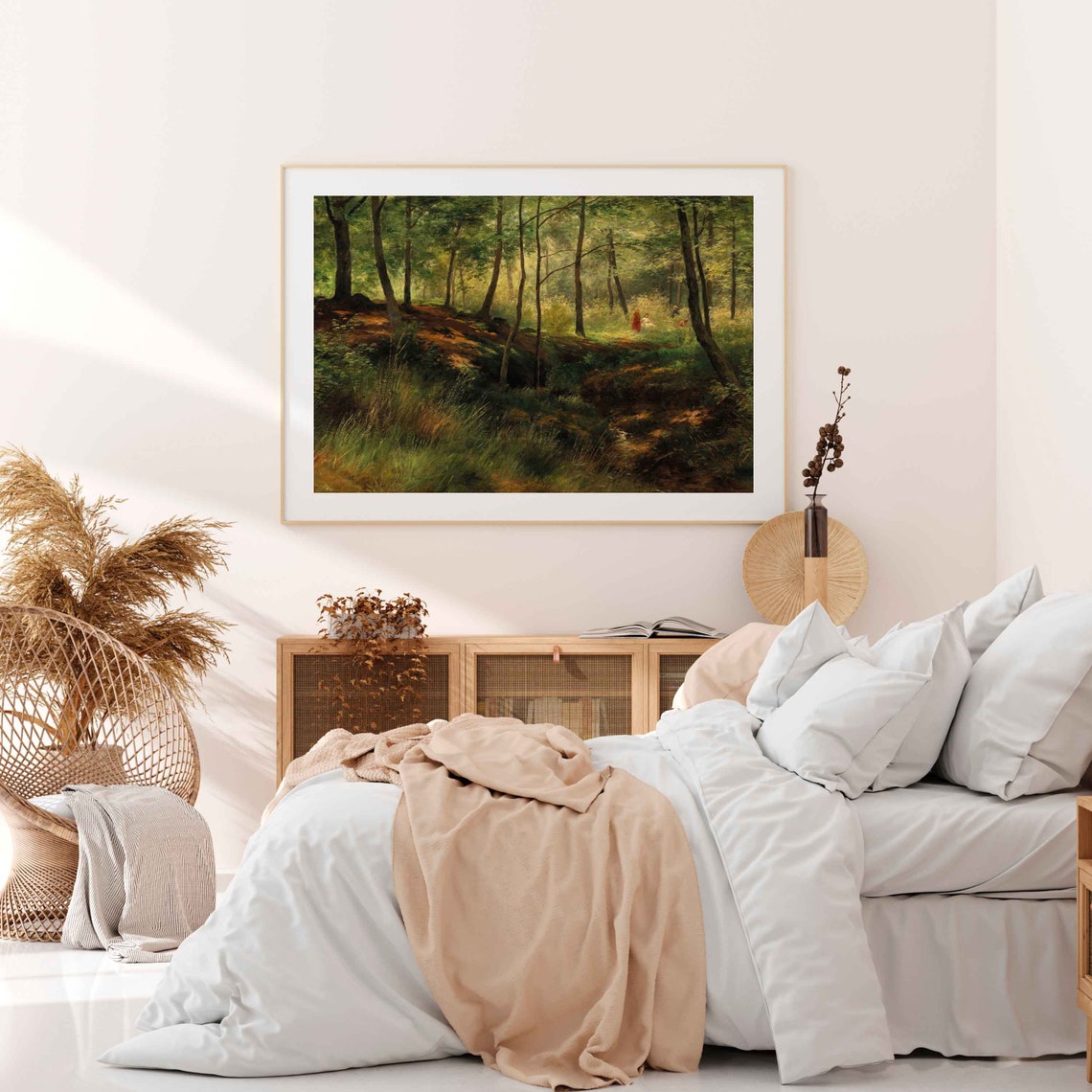 Sun Dappled Forest Interior With Tall Trees And Golden Light Poster - Image 4