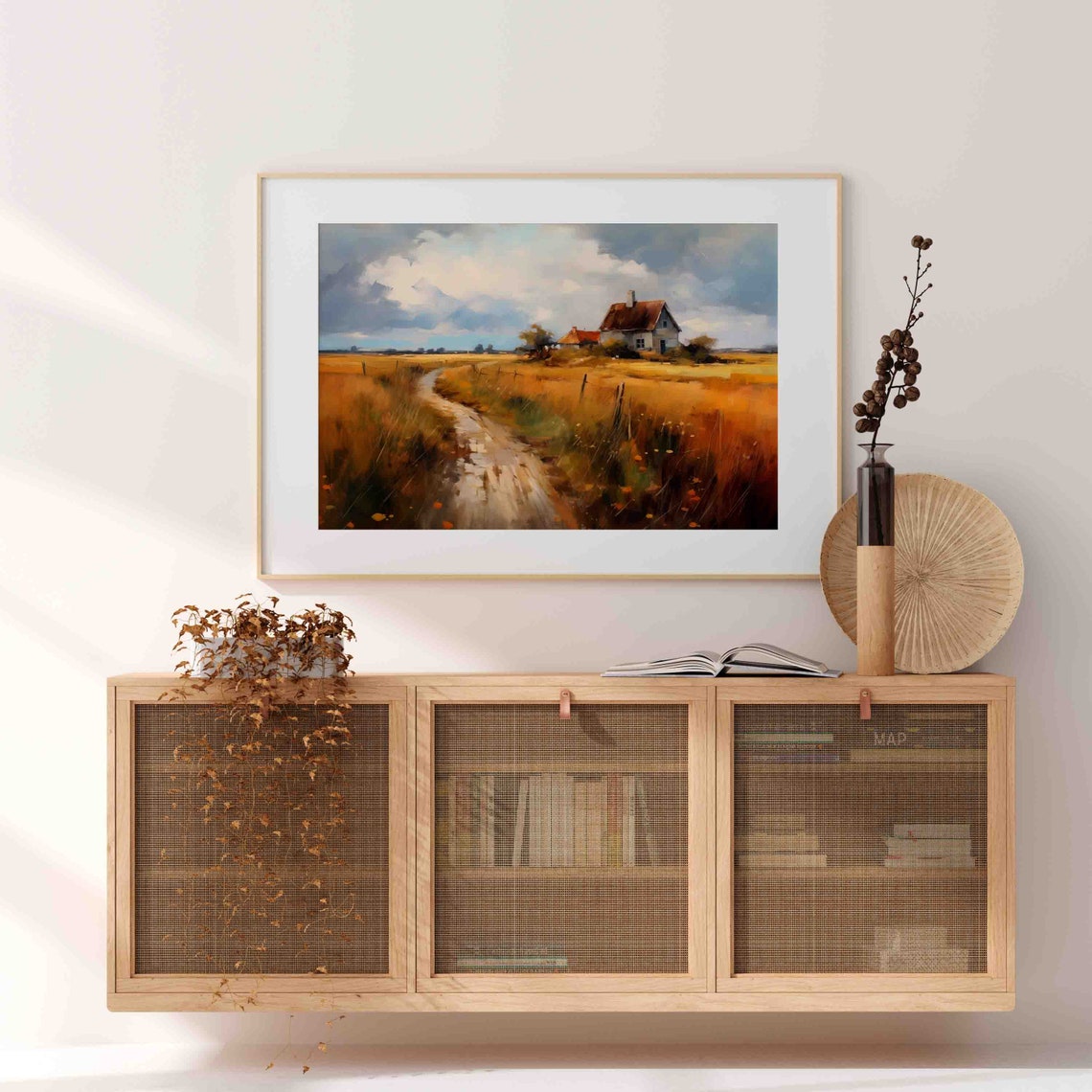 Autumn Dirt Road Through Golden Fields To A Country Farmhouse Poster - Image 4