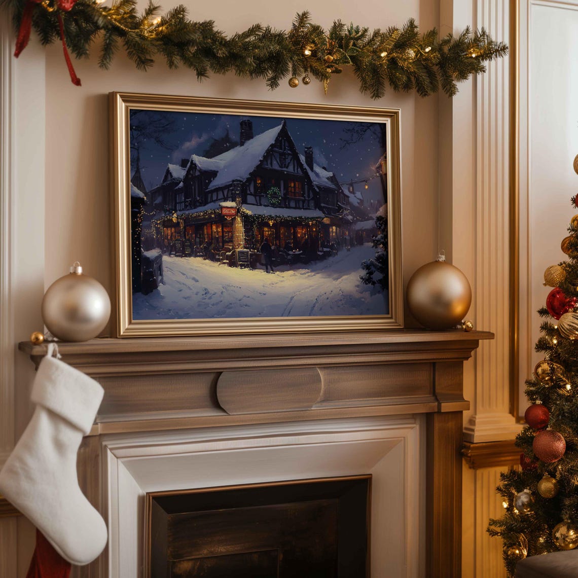 Winter Wall Art Winter Cityscape Print Country Pub Painting Farmhouse Festive Decor Art Cottage Winter Poster Wa228 - Image 3