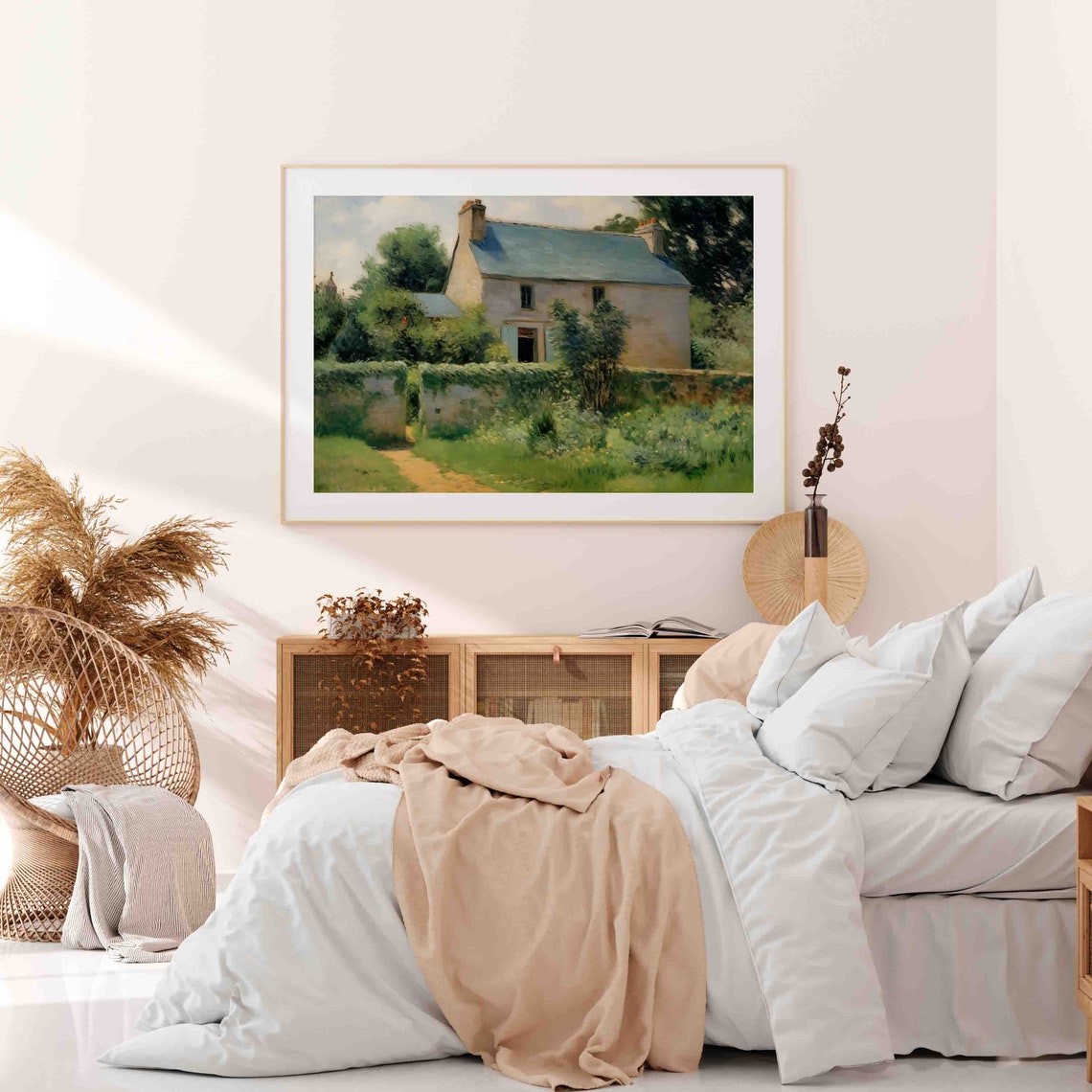 Stone Cottage With Walled Garden Country Path Summer Art Poster - Image 3