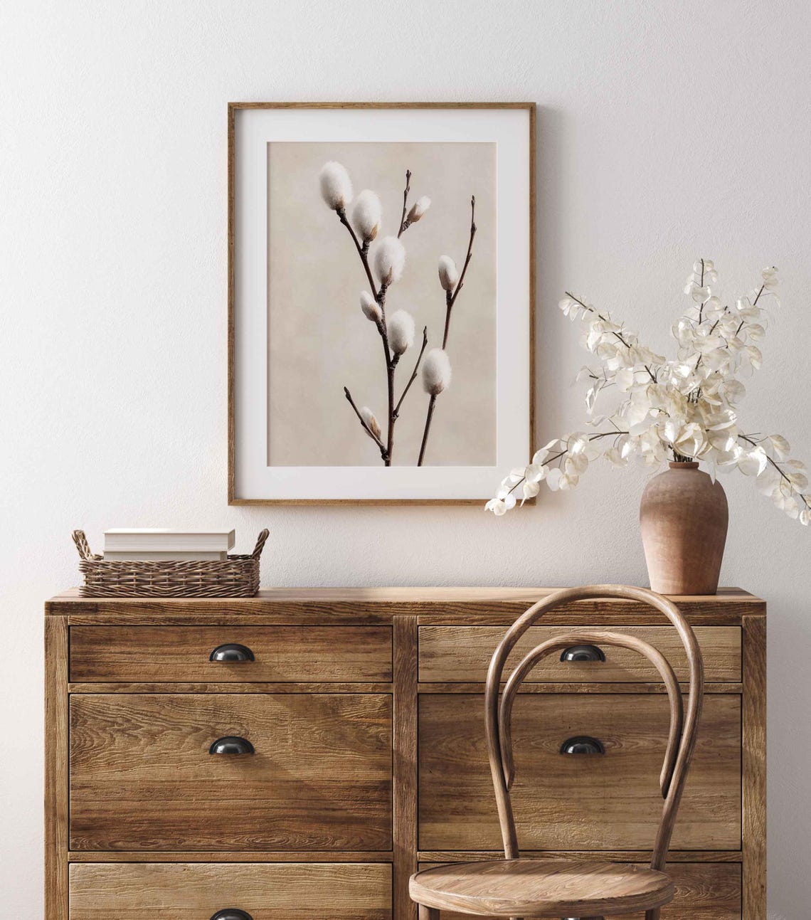 White Pussy Willow Branches Cream Botanical Minimalist Wall Art Poster - Image 4
