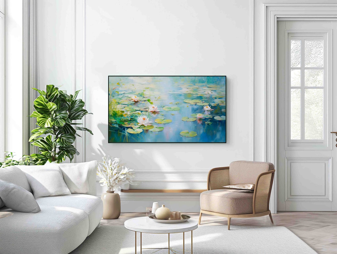 Water Lilies Summer Pond Impressionist Blooms Frame TV Art Poster - Image 2