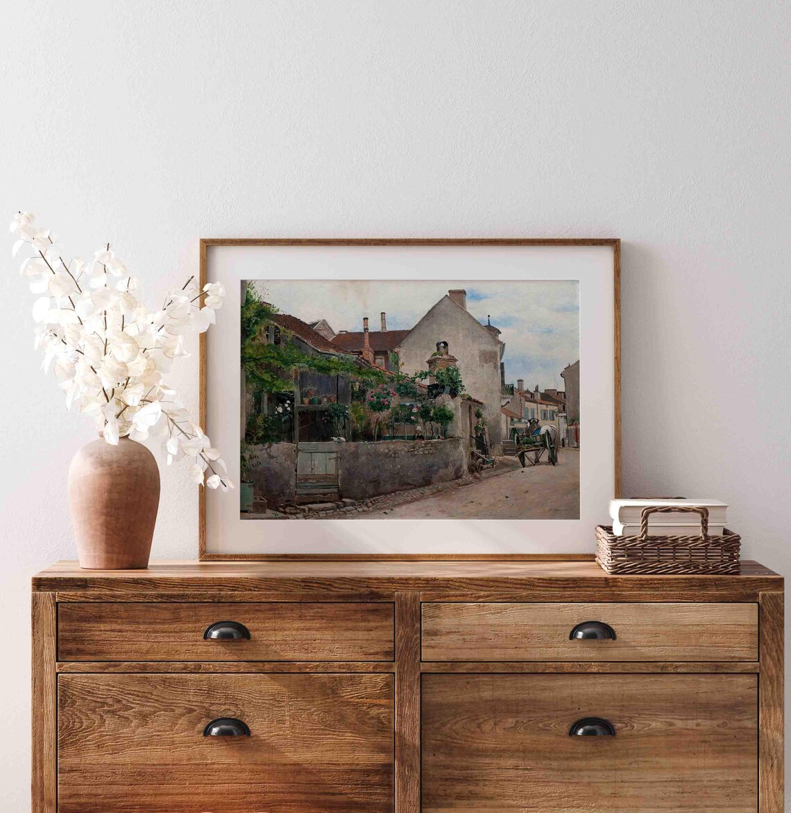 Old French Village Street Stone Houses Horse Cart Antique Art Poster - Image 4