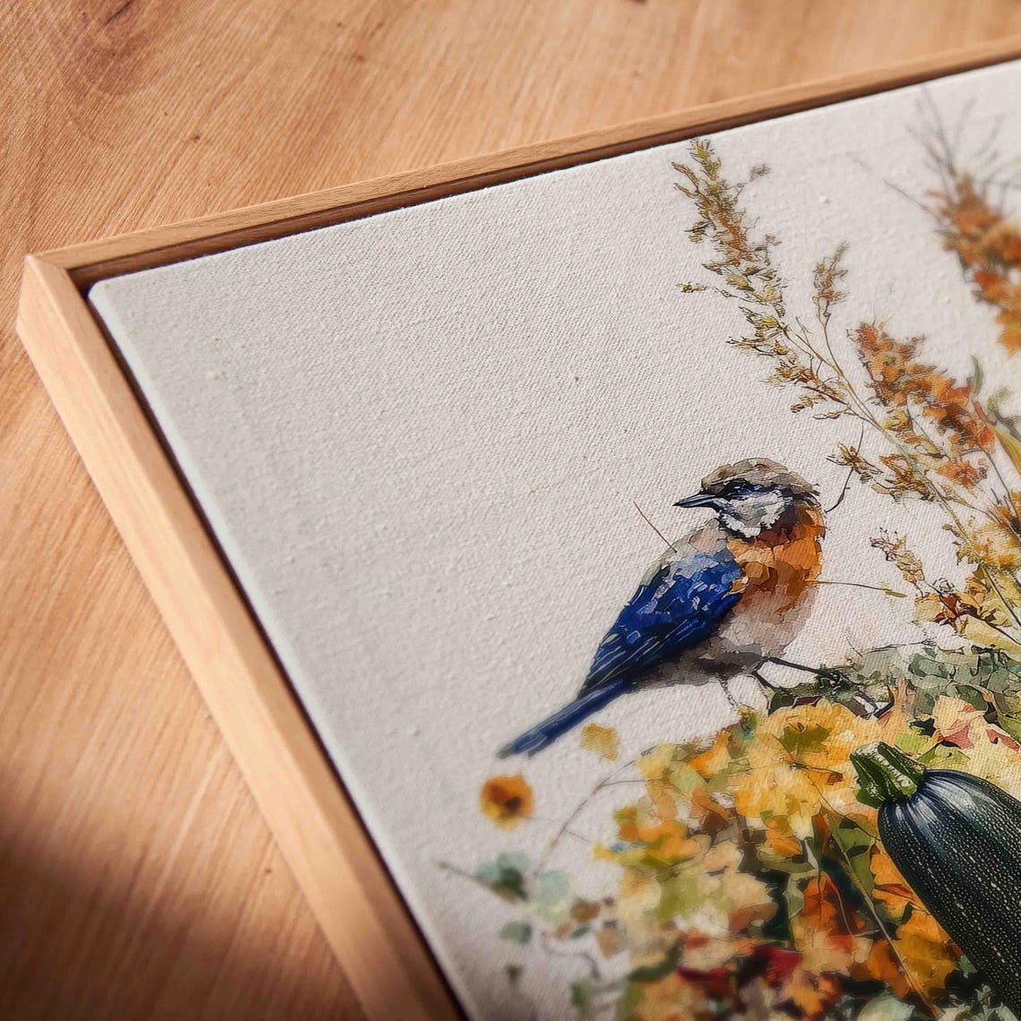Watercolor Harvest Bounty With Pumpkins Apples And A Bluebird Poster - Image 2