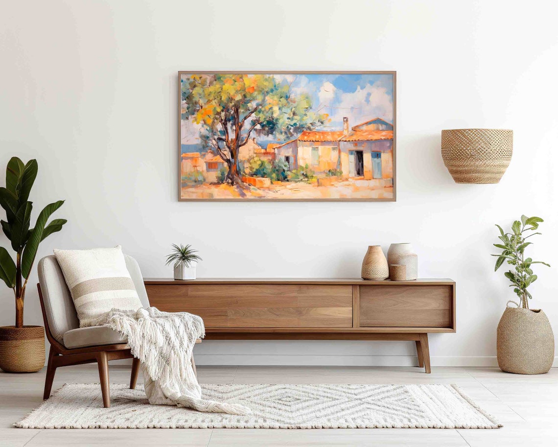 Mediterranean Village Olive Tree Impressionist Frame TV Art Print - Image 2