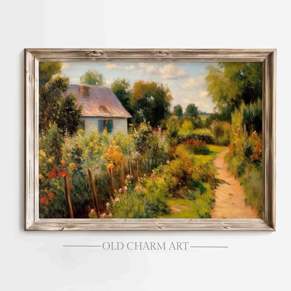 Cottage Oil Painting Vintage Landscape Print Spring Farmhouse Art Print Cottage Wall Art Wa42