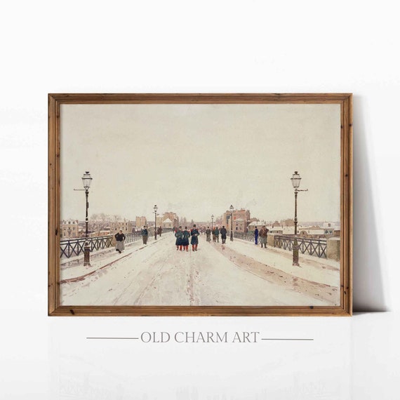 Antique Winter Painting Art Vintage Landscape Painting Print Neutral Wall Art Farmhouse Decor Poster Wa60