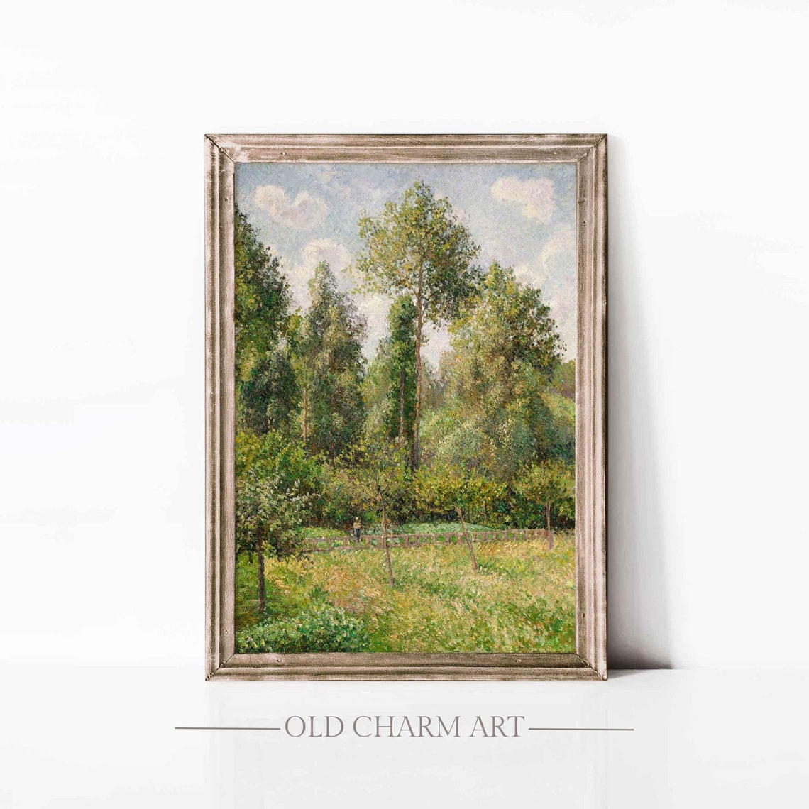 Sunlit Meadow and Tall Trees Impressionist Country Landscape Wall Art