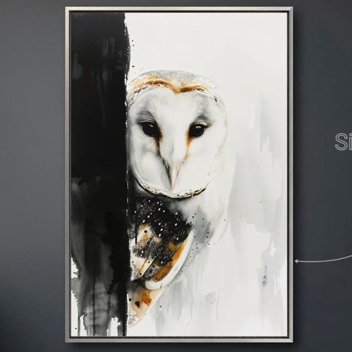 Barn Owl Portrait Black White Gold Bird Of Prey Watercolor Poster