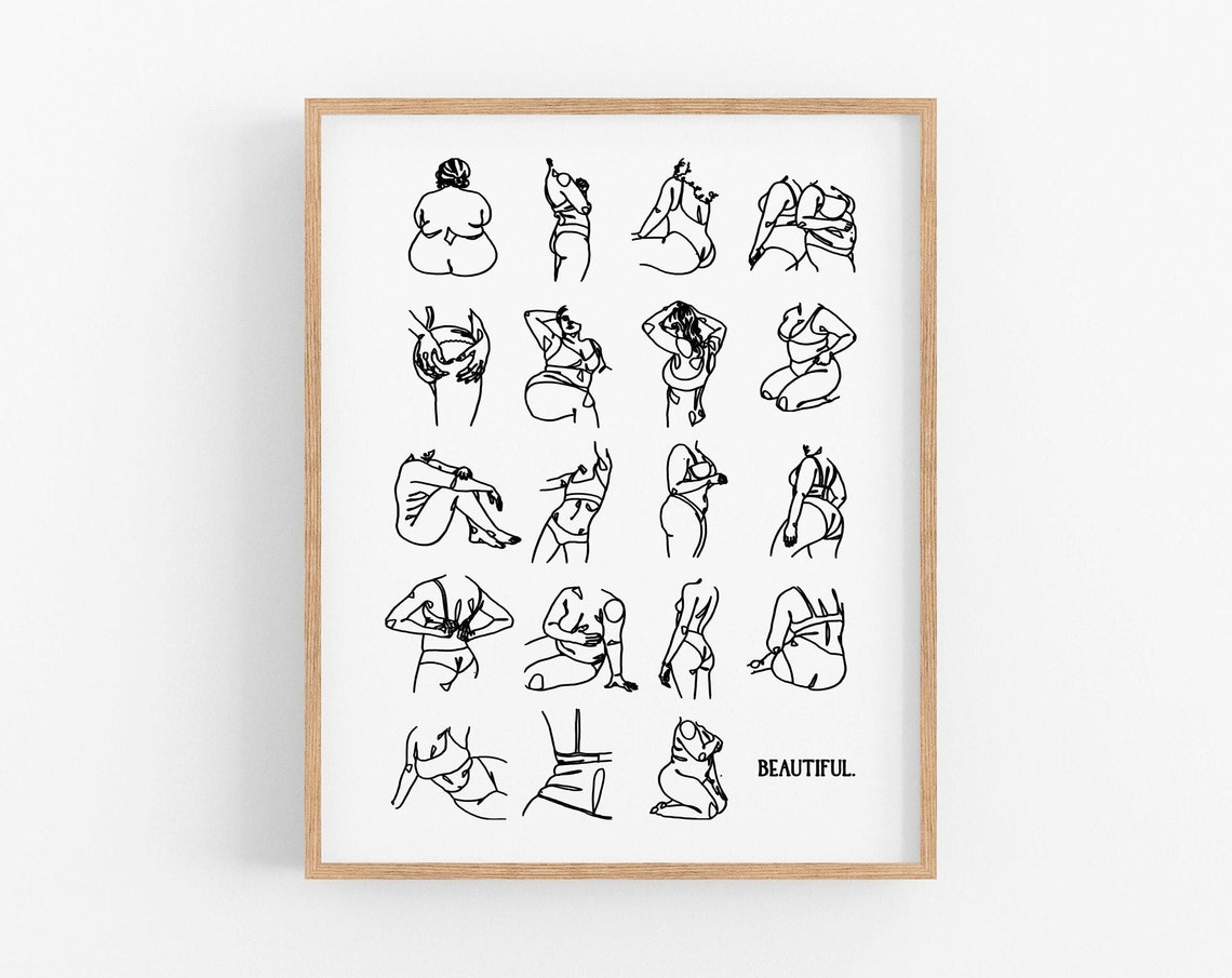 Beautiful Body Positivity Twenty Figures Line Art White Poster