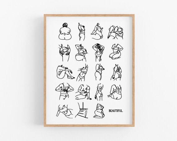 Beautiful Body Positivity Twenty Figures Line Art White Poster