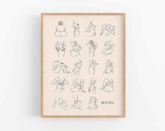Beautiful Body Positivity Twenty Figures Line Art Beige Poster