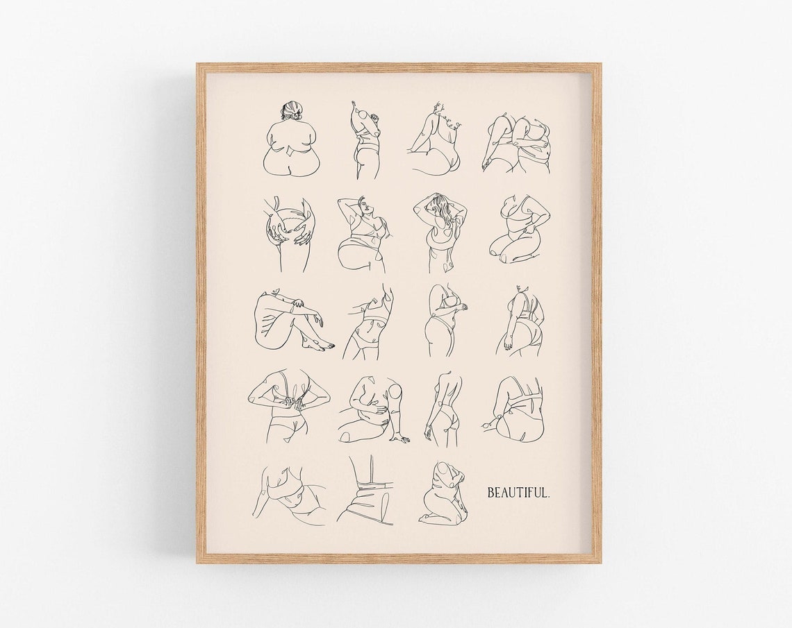Beautiful Body Positivity Twenty Figures Line Art Beige Poster