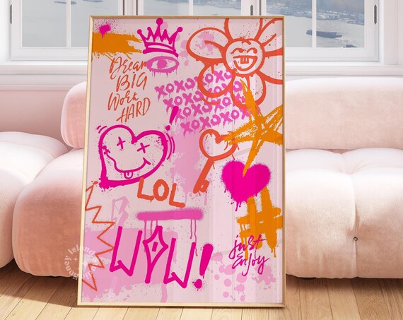Pink Graffiti Doodle Poster Preppy Trendy Dorm Room Wall Decor