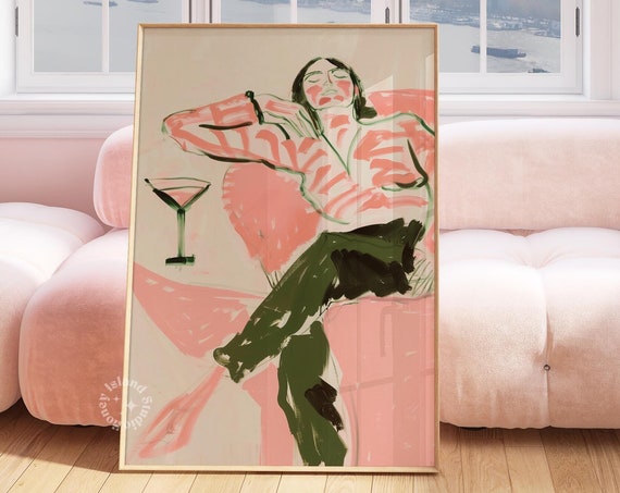 Print Fashion Woman Painting Modern Art Contemporary Bar Cart Decor Apartment Wall Dorm Room Poster Unframed