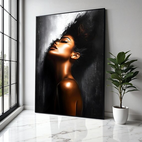 Golden Woman Abstract Black Beauty Modern Elegant Face Poster