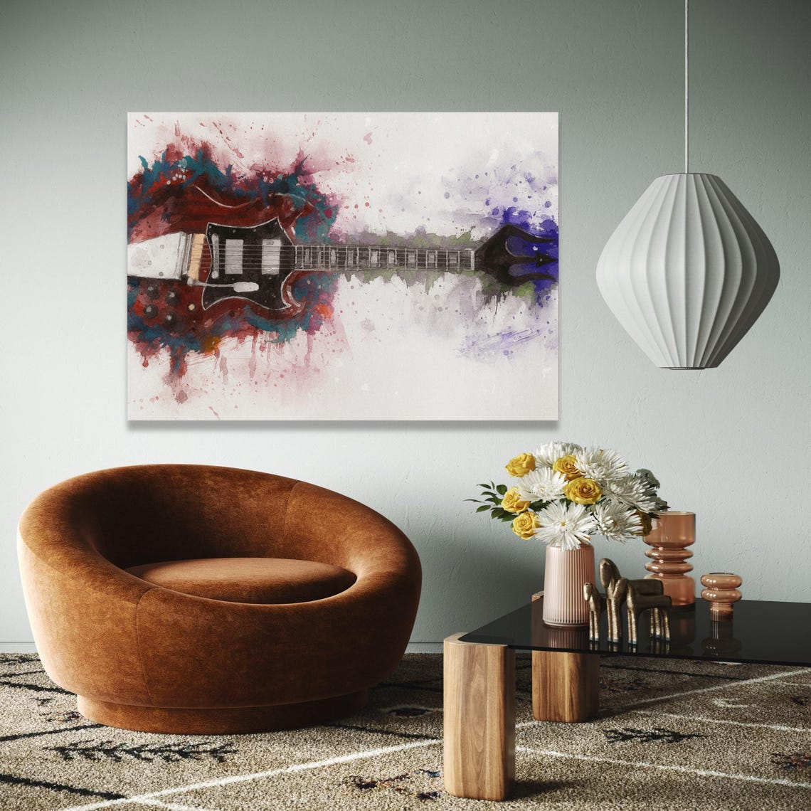 Electric Guitar Watercolor Splash Rock Music Instrument Poster