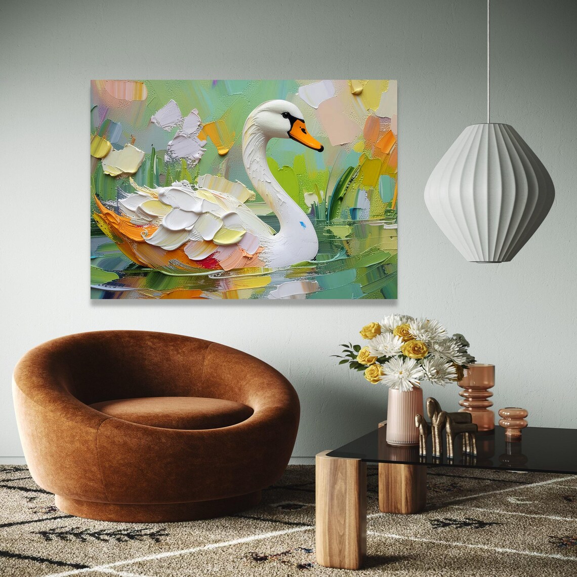 Swan Impasto Colorful Palette Knife Modern Bird Painting Art Poster