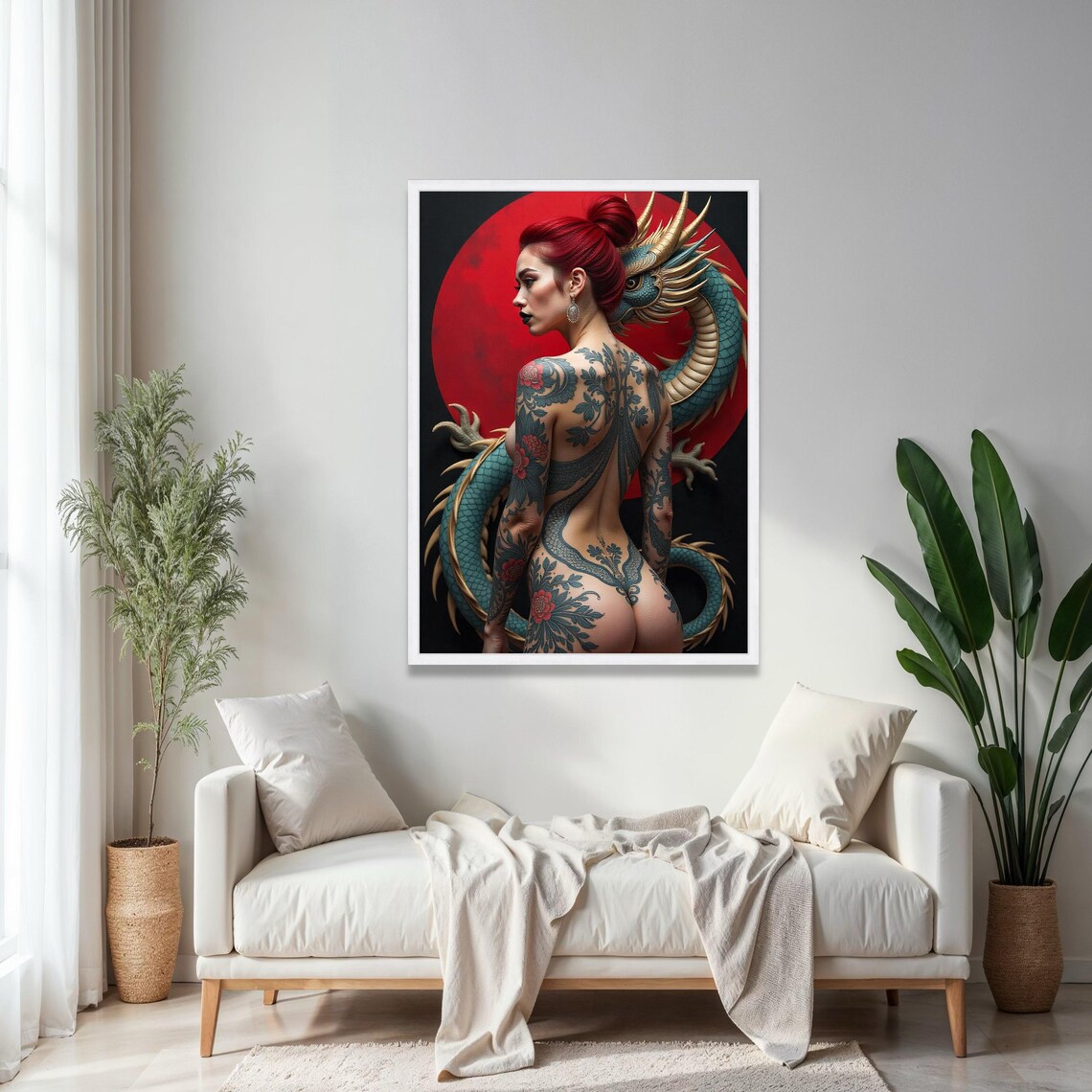 Tattooed Woman Dragon Back Piece Asian Fantasy Body Art Poster
