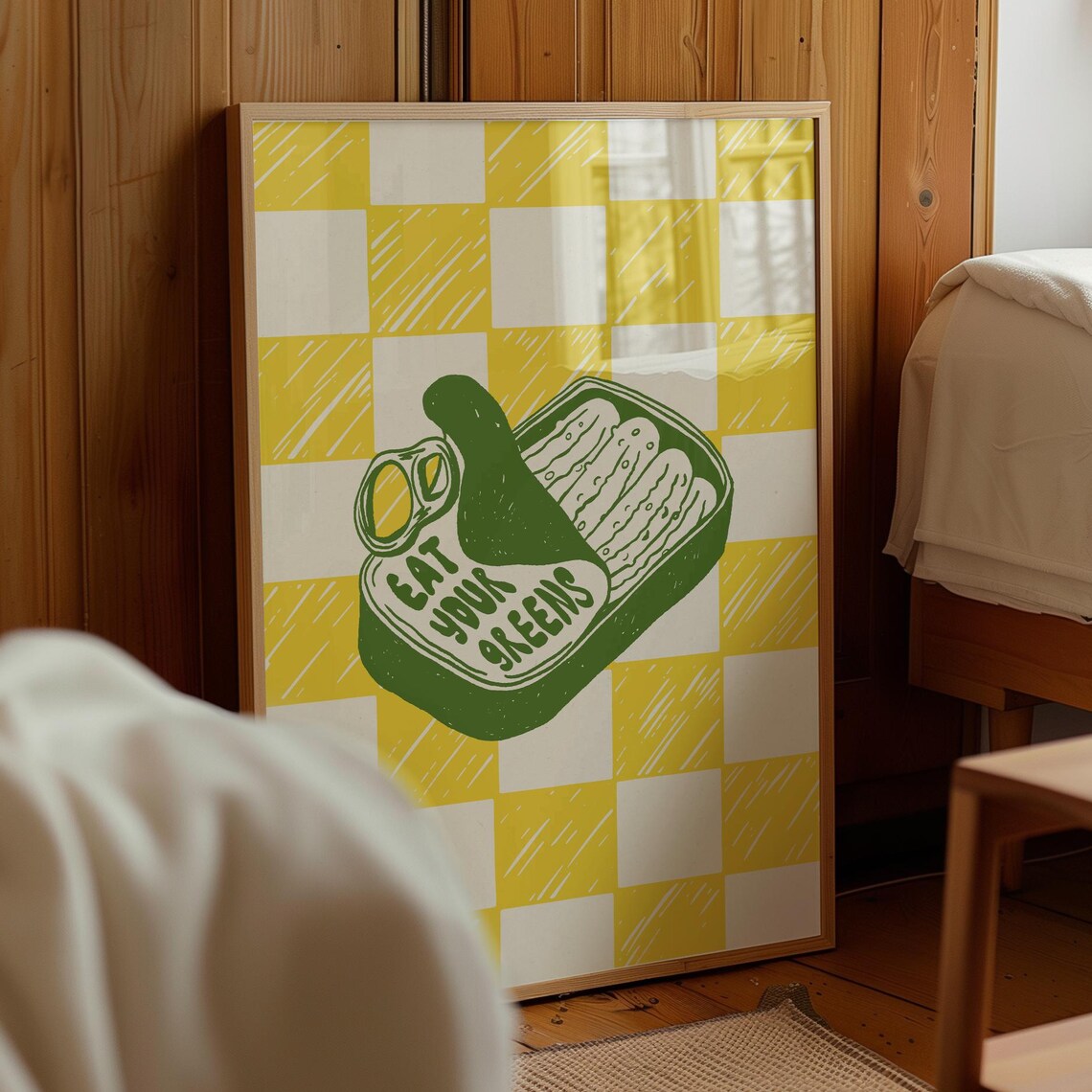 Eat Your Greens Pickle Art Print, Funky Kitchen