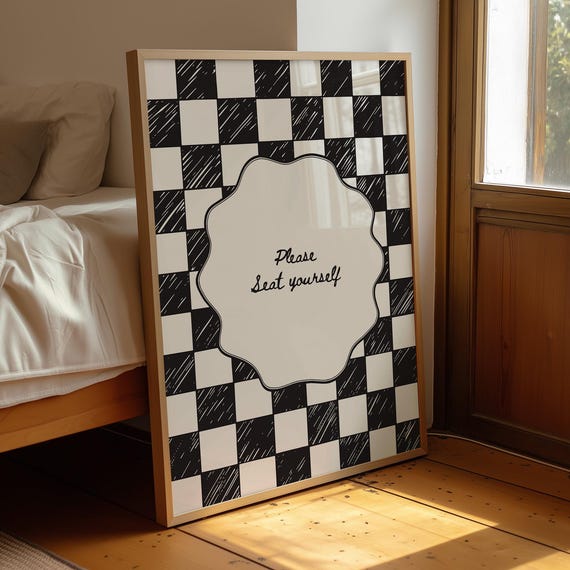 Funny Bathroom Art Print Checkered Y2k Wall Decor Handdrawn Poster Seat Yourself Digital Download