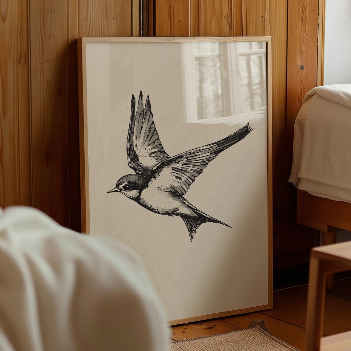 Flying Bird Line Drawing, Minimalist Art Print